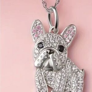 Necklace /Pendant French Bulldog crystals w Chain NEW